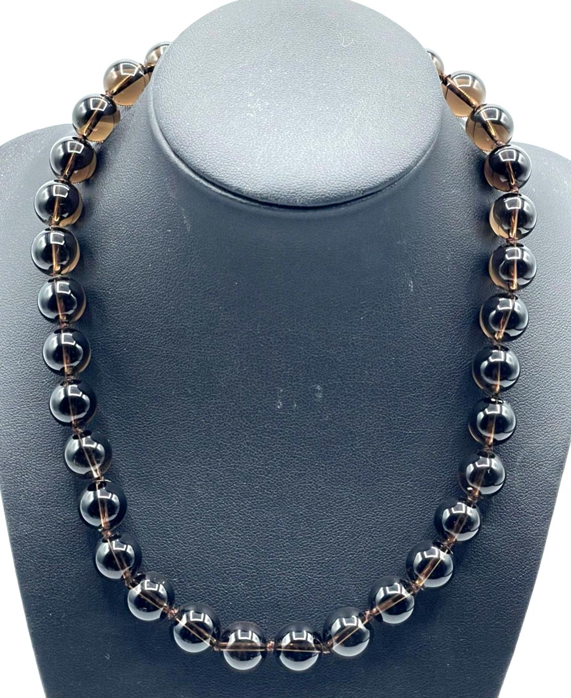 Rauchquarz Kugel Kette Collier mit 585 Gold Karabiner L 45 cm Ø 11 mm wie neu0