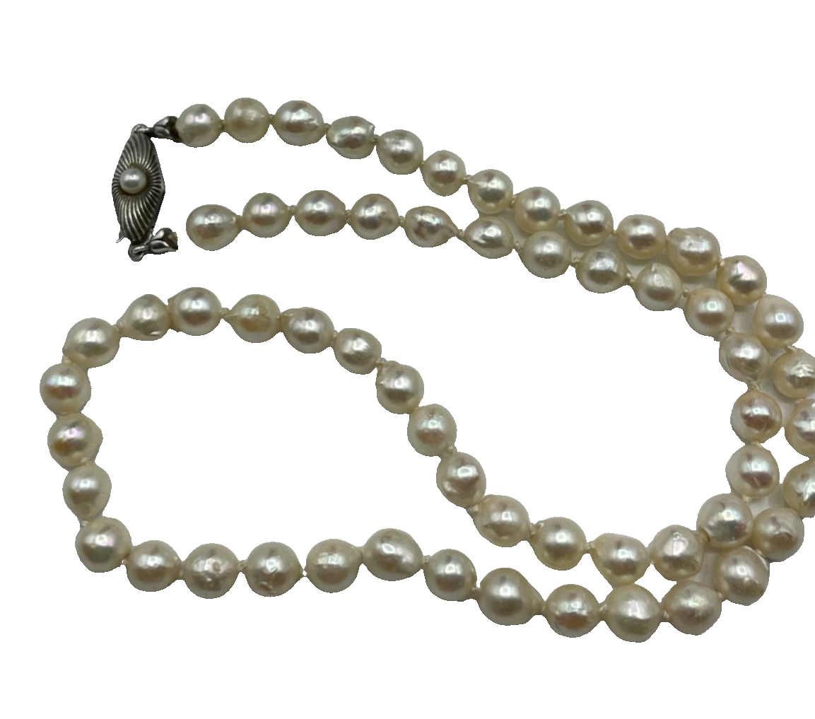 Antik echte Barock Perlen Kette Perlenkette 835 Silber Kastenschliesse geknüpft6