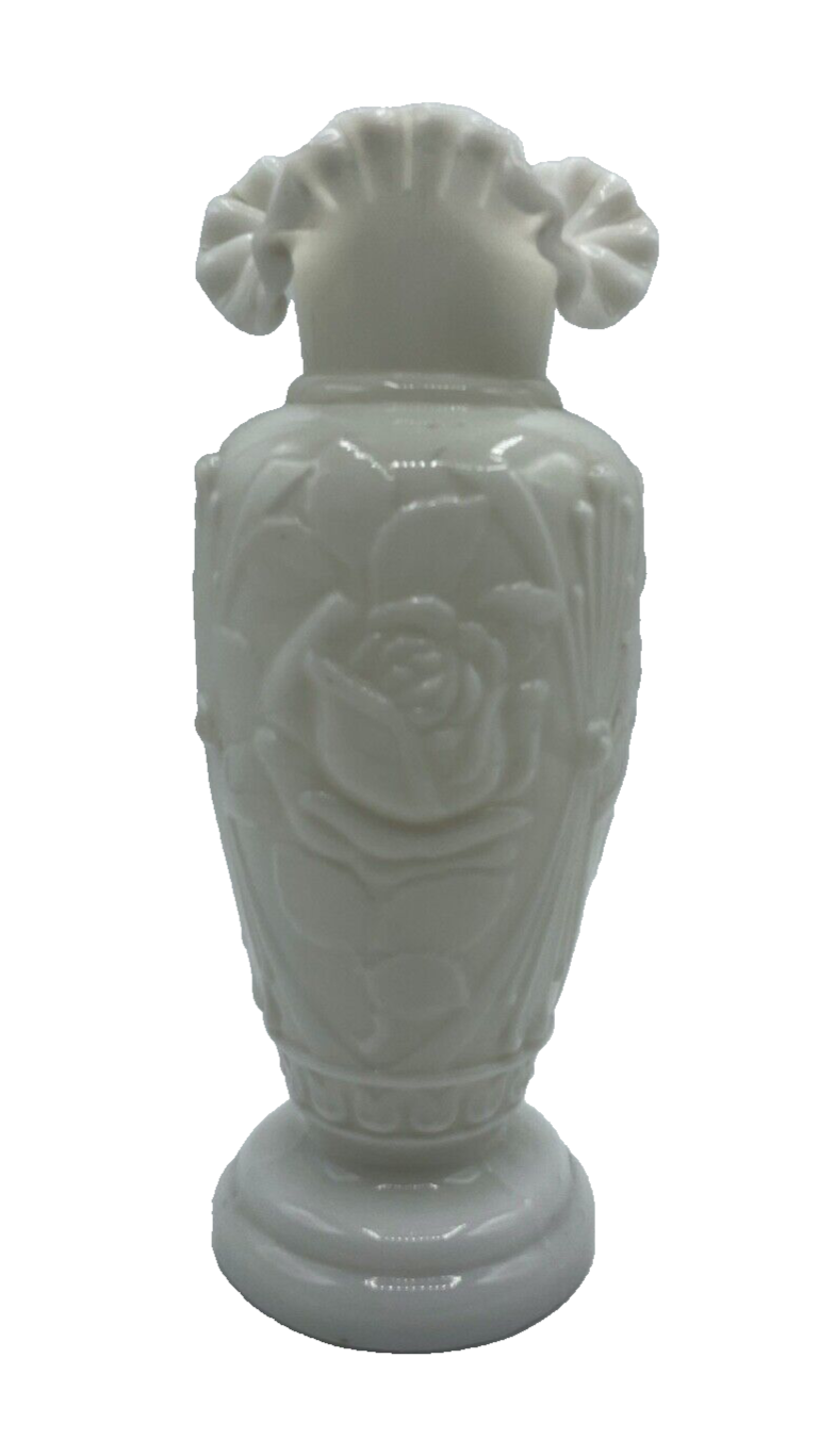 Original Jugendstil Milchglas Opaque Glasvase Rosen Dekor halbplastisch H 24,5cm9