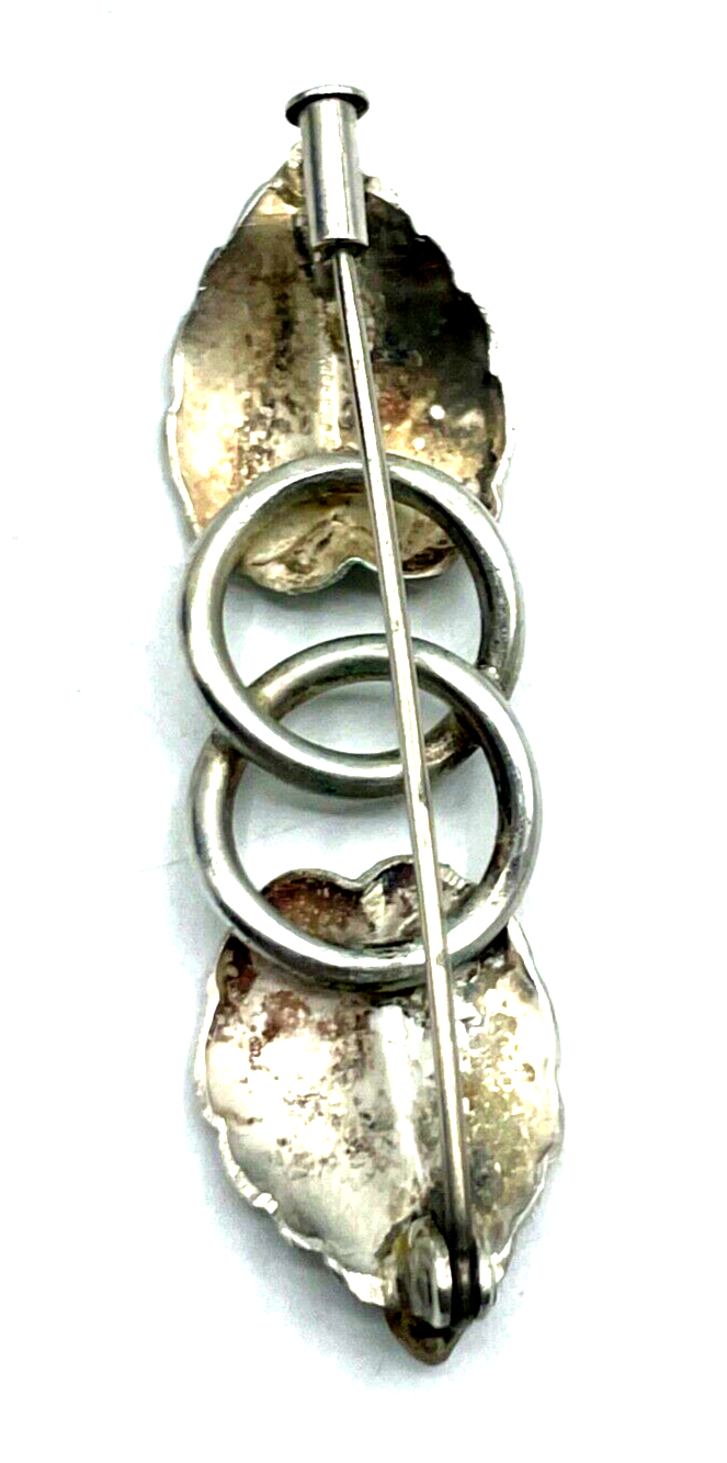 Antik 800 Silber Brosche Anstecknadel 2 Blätter Design Handarbeit 30erJ L 47 mm5