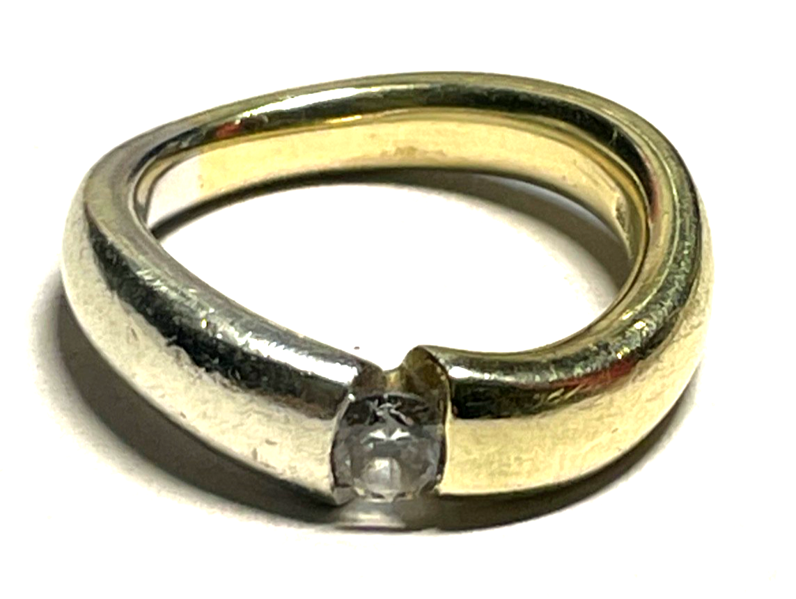 Massiver 375 Gold 9 K Ring mit 0,25 ct. Simili Solitär bicolor RG 57 Ø 18 mm2