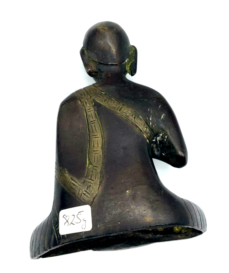 Alte asiatische Bronze Statue Buddha Mönch Bronze Figur H 13 cm B 10,5 cm Patina8