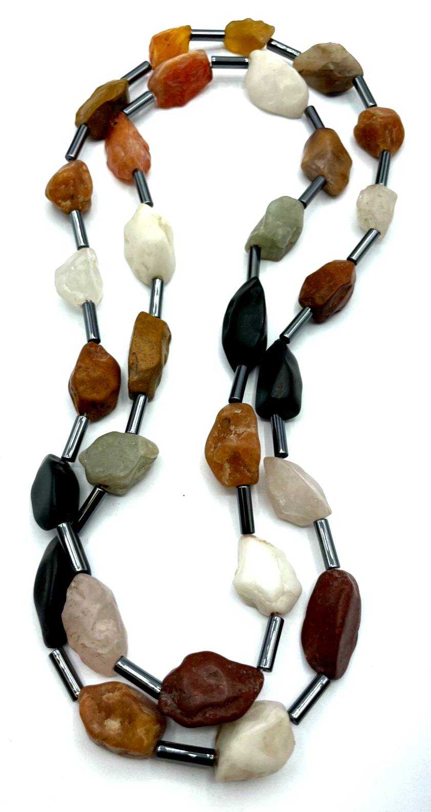 Stattliche 114 cm lange Edelstein Mix Endlos Kette Achat Hämatit Rosenquarz etc.2