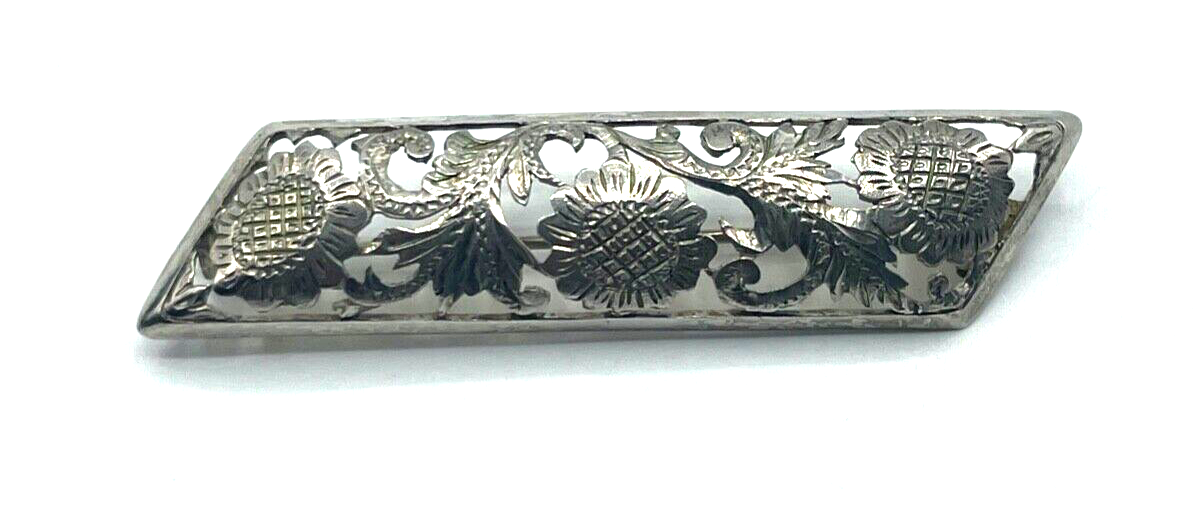 Antik 800 Silber Brosche Anstecknadel mit Durchbruch Distel Muster Handarbeit0