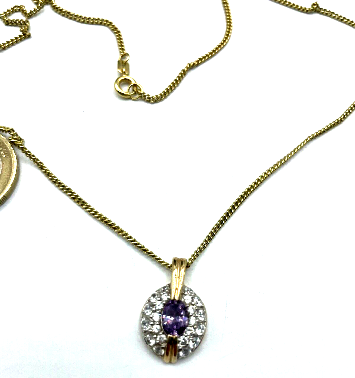 925 Silber vergoldet graziler klassischer Anhänger Amethyst Zirkonia mit Kette4