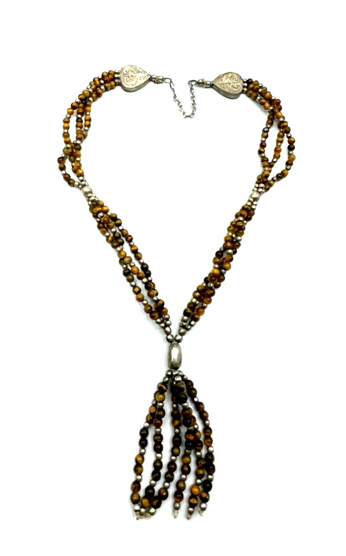 Attraktive 3 reihig Tigerauge Kette Ethno Style mit 925 Silber + Quaste L 51,5cm1