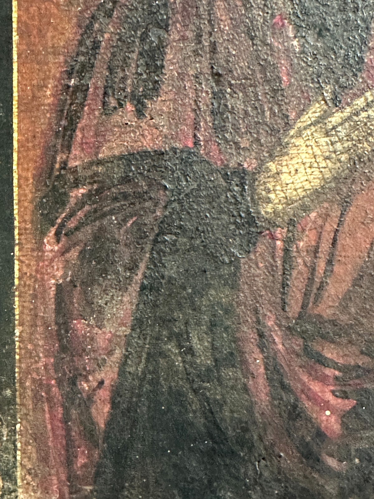 Alte Ikone „Gottesmutter mit Kind“ – Tempera auf Holz - unrestaurierter Zustand3