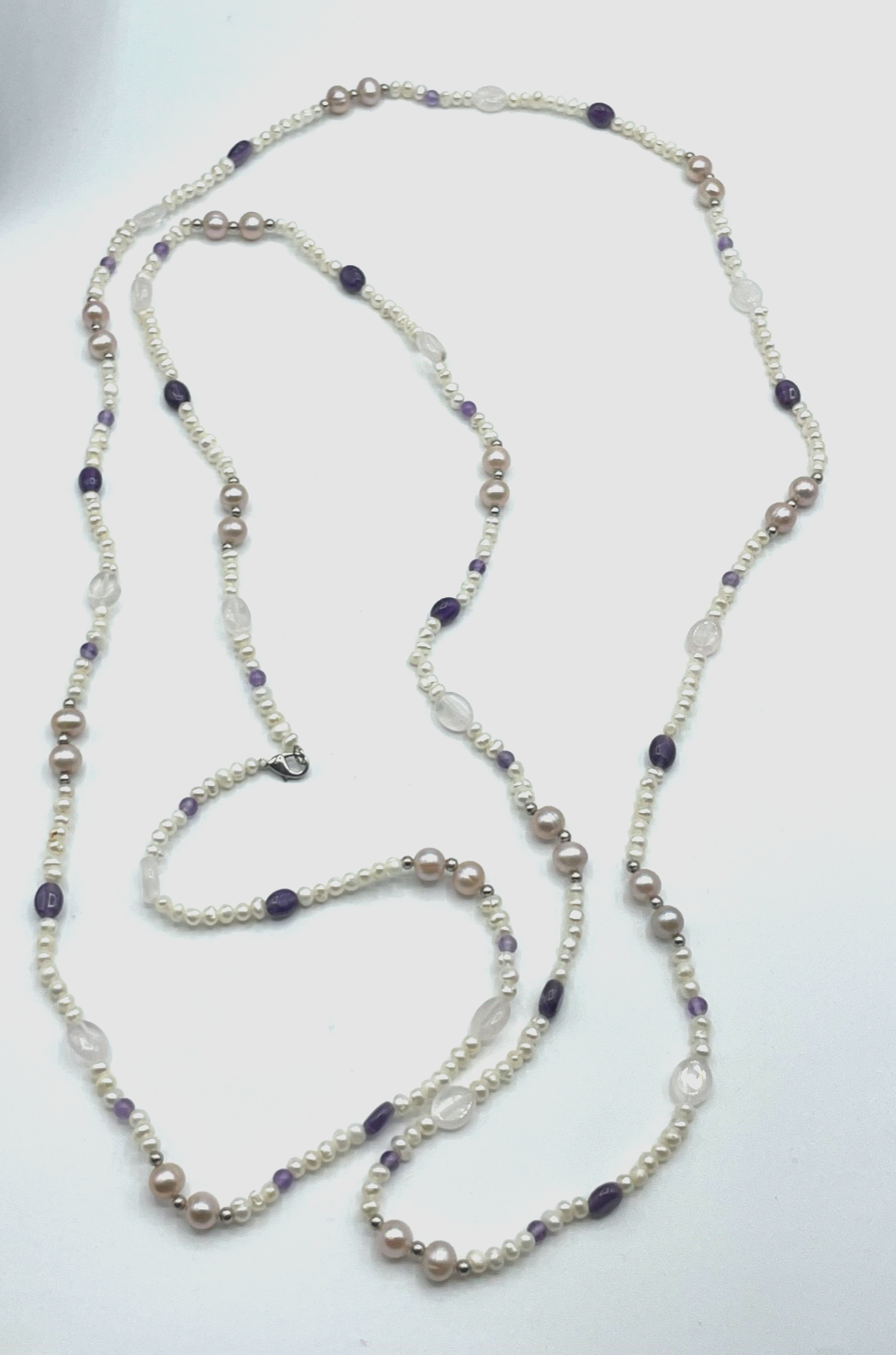 Gemischte Edelstein Kette 925 Silber Elemente + SWZ Perlen L 165 cm lang gepfl.2