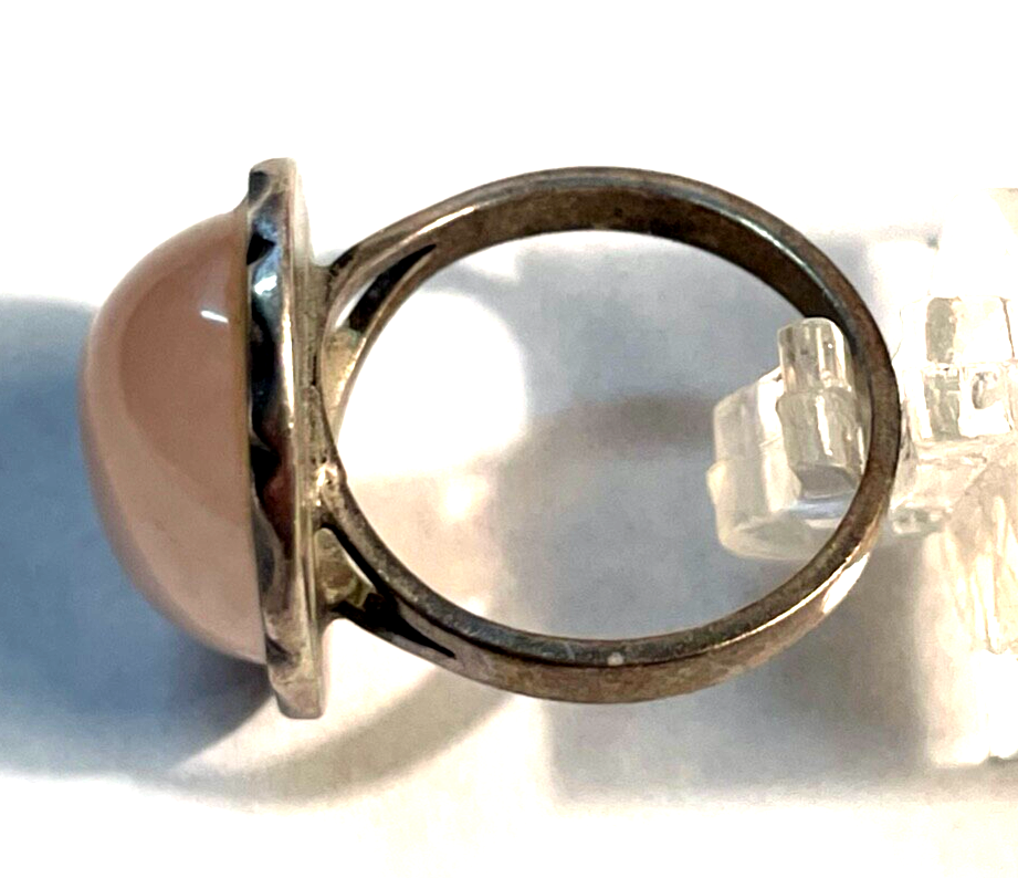 Vintage 835 Silber Ring Rosenquarz Cabochon Ø 17,5 mm RG 55 solide Qualität3