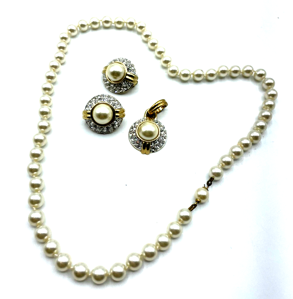 Eleganter Modeschmuck Set Halskette + Clips faux Perlen + Swarovski Clip gepfl.6