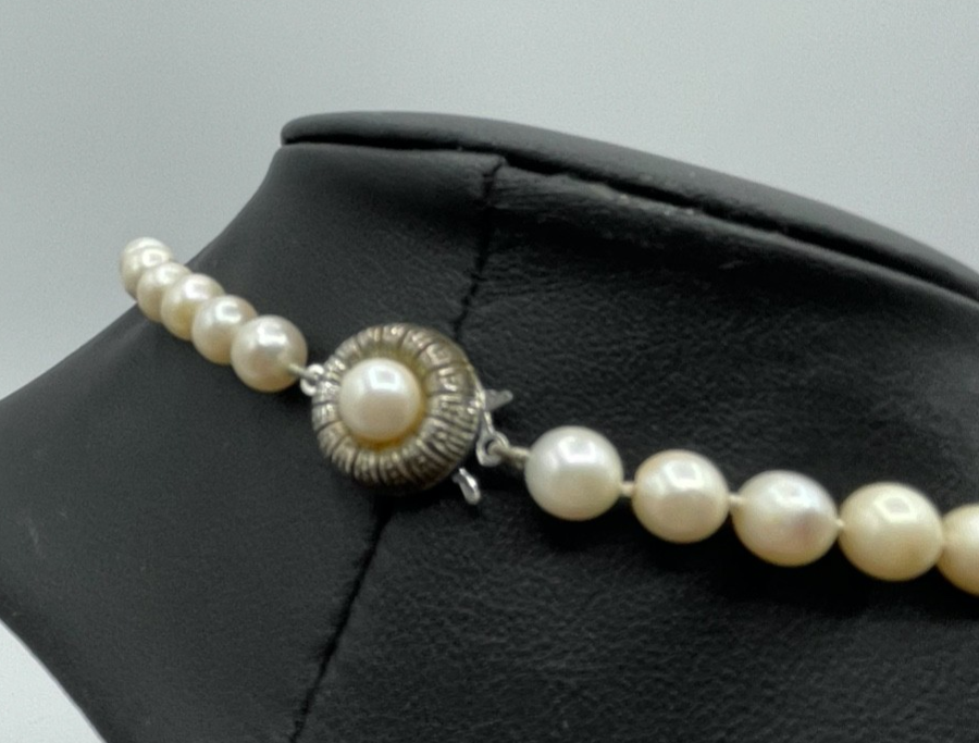 Vintage echte Zuchtperlen Kette Perlenkette 835 Silber Kastenschliesse geknüpft2