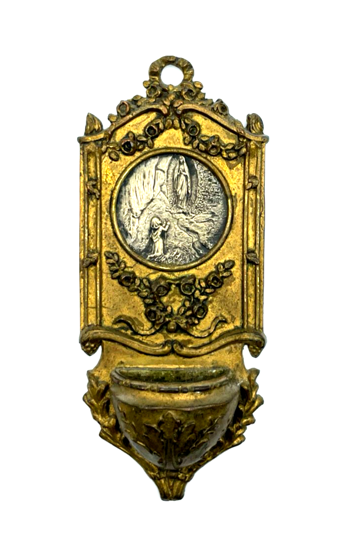 Antik Weihwasserkessel für Wand um 1880 Lourdes Pilger Souvenir Historismus9