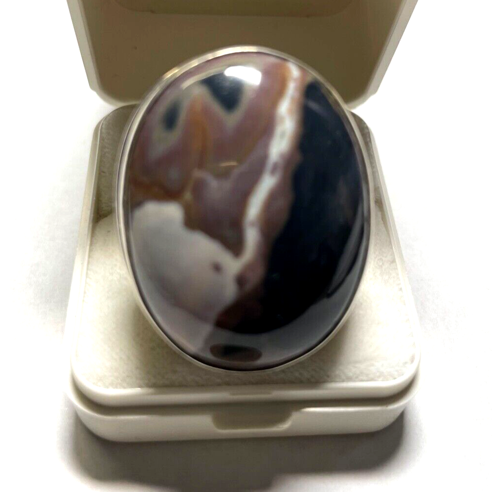 Solider 925 Silber Ring Silberring schöner Achat Ø 18,4 mm RG 58 gepflegt unisex1