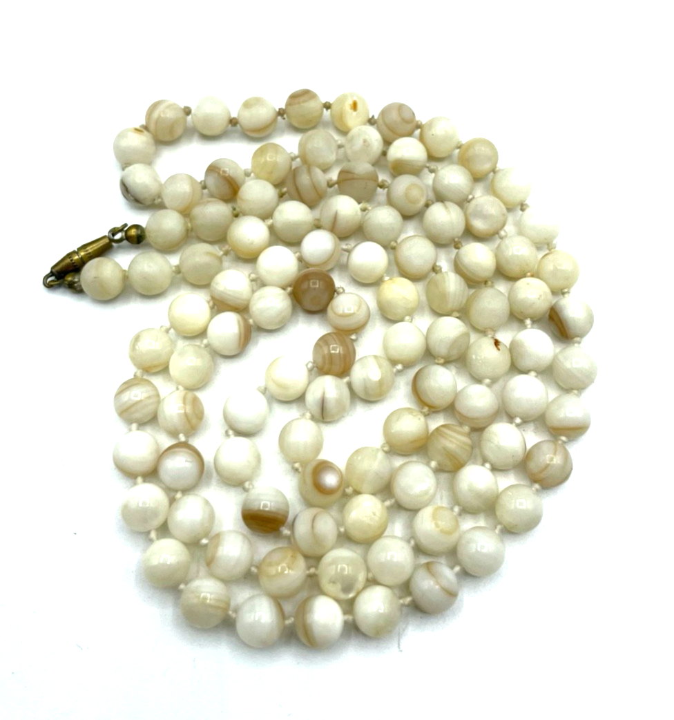 Antik weißer Achat Kette 86 cm lange Kugelkette Ø 7 mm geknüpft sehr gepflegt3