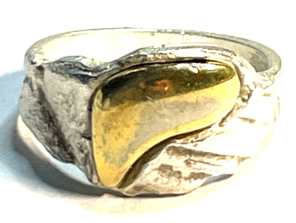 Solider 925 MP Silber Ring Ø 18,1 mm RG 57  Bandring teilvergoldet Handarbeit5