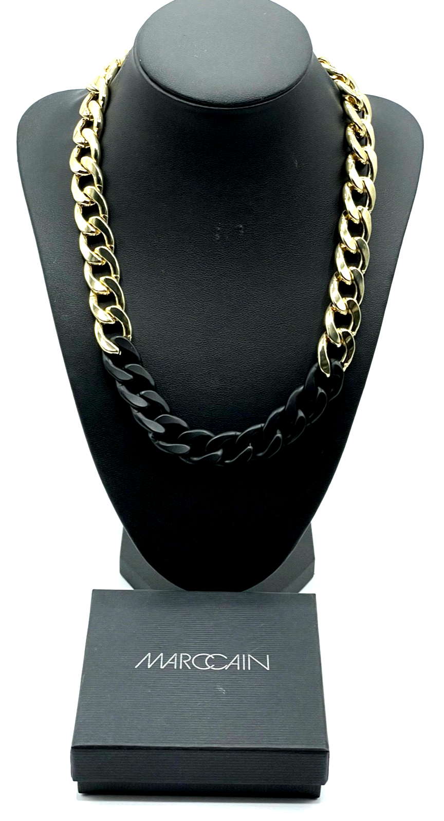 Neuwertige Halskette gold schwarz MARC CAIN Collier Panzerkette Statement chic2
