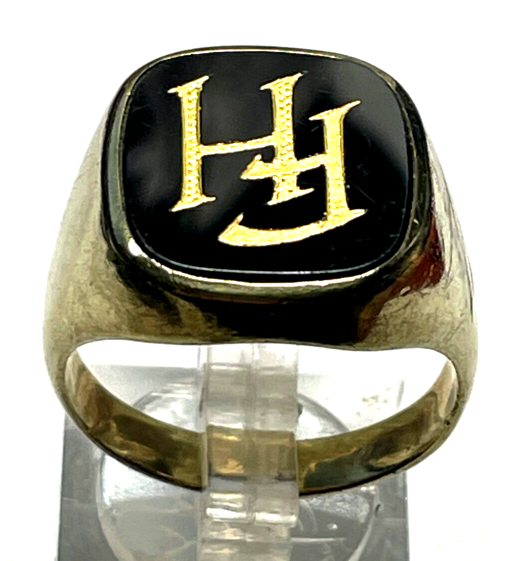 333 Gold 8 K Herrenring Ring Siegelring Onyx Initialen FH o HF  Ø 20,5 mm RG 657