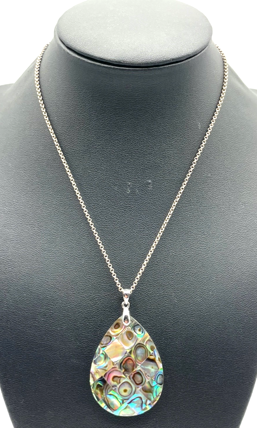 Großer Abalone Muschel Anhänger facettierter Tropfen an Silberkette Erbskette3