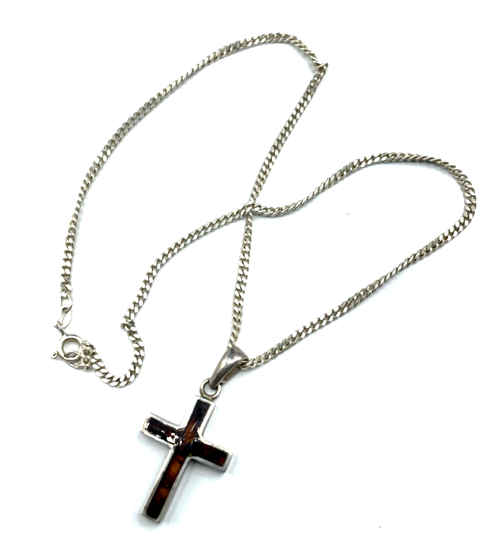 Unisex Silber Kreuz beidseitig tragbar mit Bernstein Inlay an 925 Panzerkette1