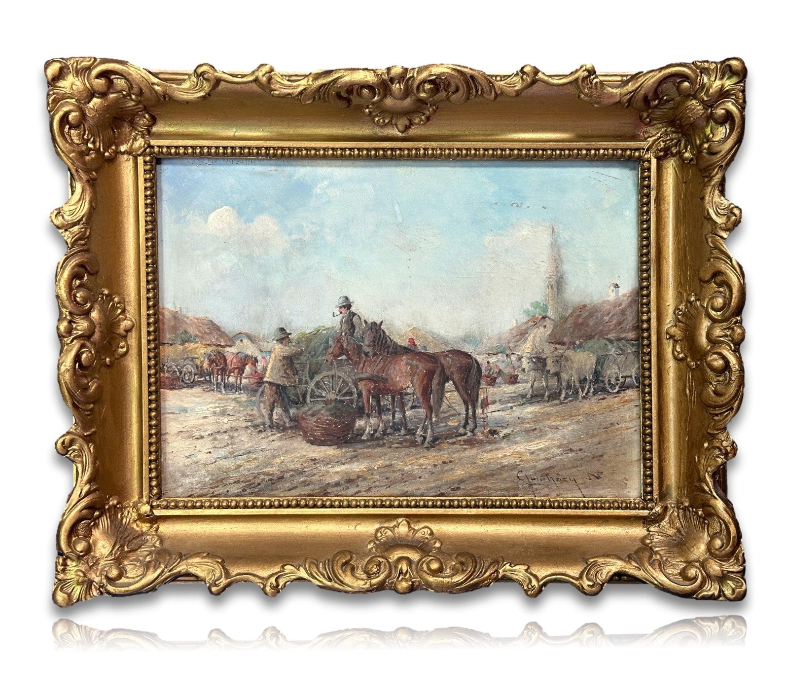 Gyula Németh Gutaházy – Ungarische Marktszene - Öl/Platte signiert - um 1910/200