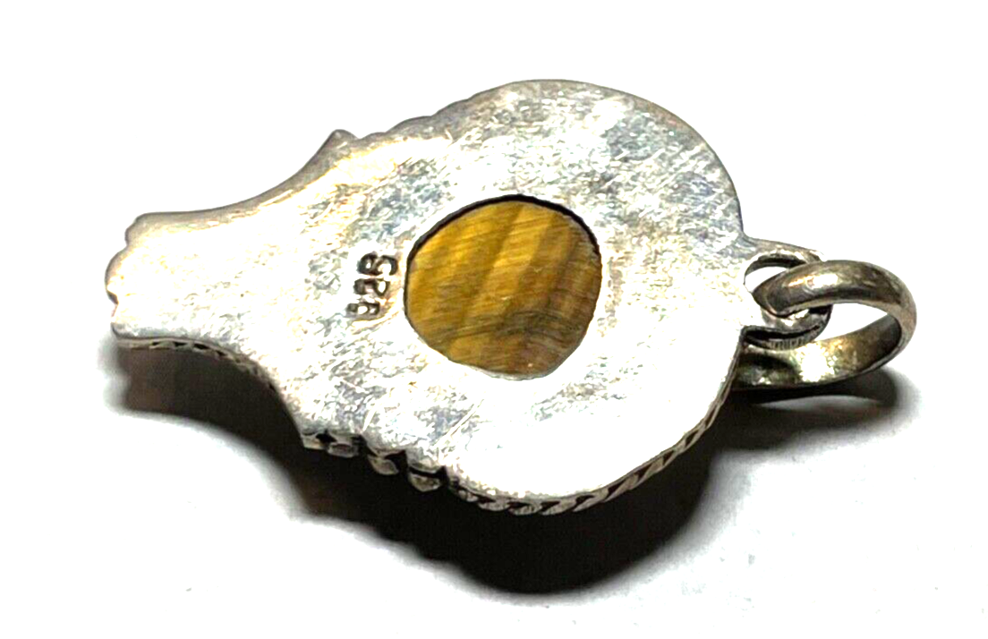 Ethno 925 Silber Anhänger Tigerauge Cabochon rund Handarbeit Geschäftsauflösung3