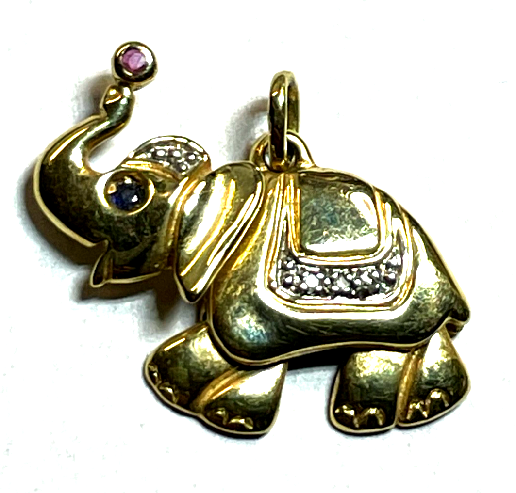 333 Gold 8 K Gelbgold Anhänger Charm Elefant beweglich + Farbsteine Juwelier3