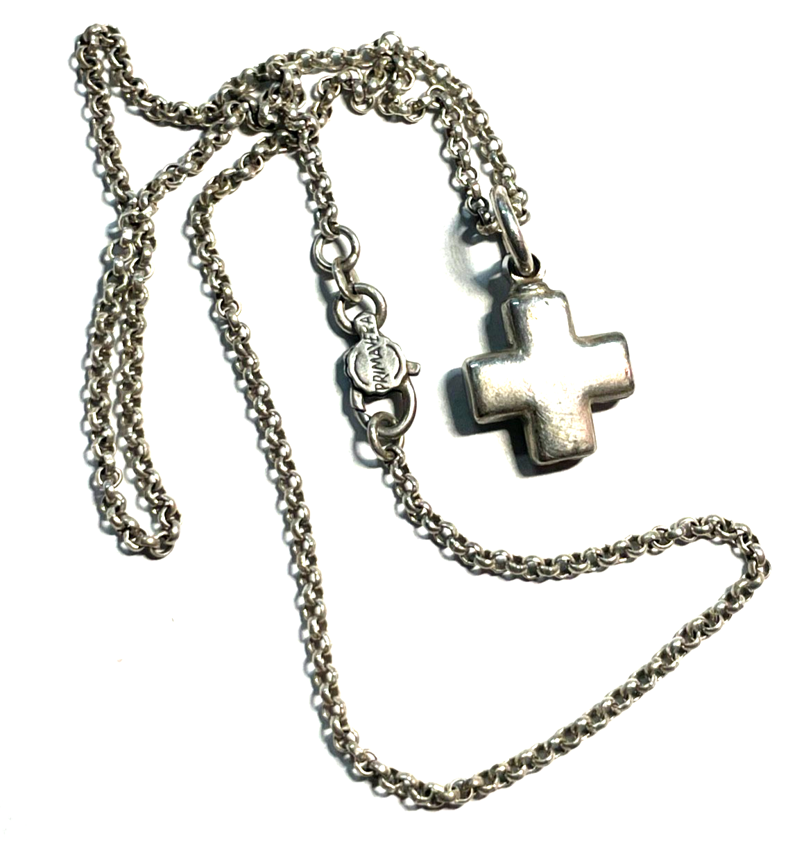 Vintage PRIMAVERA unisex Kreuz Anhänger 925 Silber an 46 cm Sterling Erbskette0