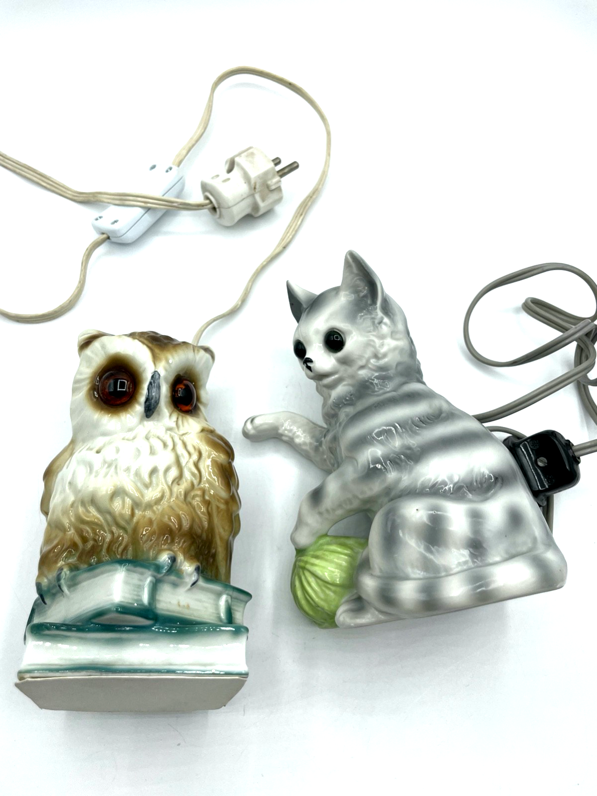 2 alte funktionierende Porzellan Rauchverzehrer Uhu Eule + Katze Duftlampe3