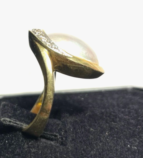 Eleganter 585 Gold 14 K Ring Tahiti Mabé Perle + 10 Diamanten Ø 17,5 mm RG 5510
