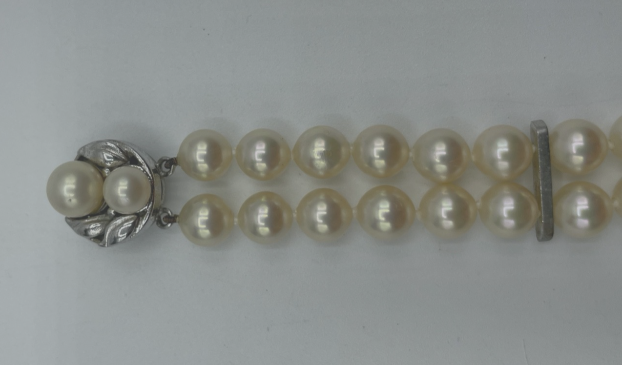 Zweireihiges Mallorca Perlen Armband mit 925 Silber Schliesse gepfl. L 17,5 cm0