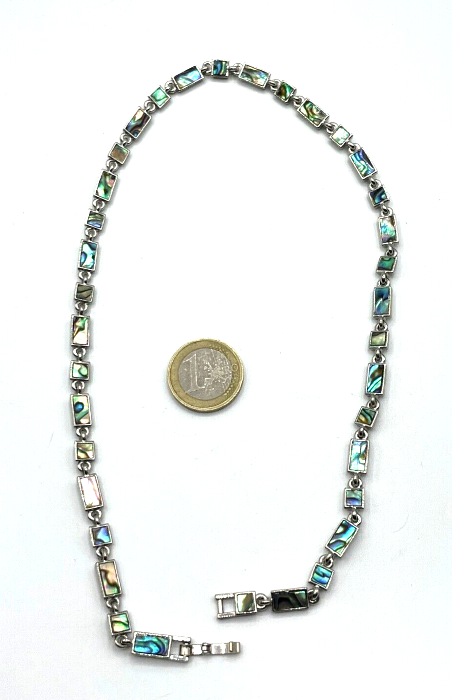Vintage Edelstahl Kette Halskette Collier Abalone Muschel Einlage bezaubernd5