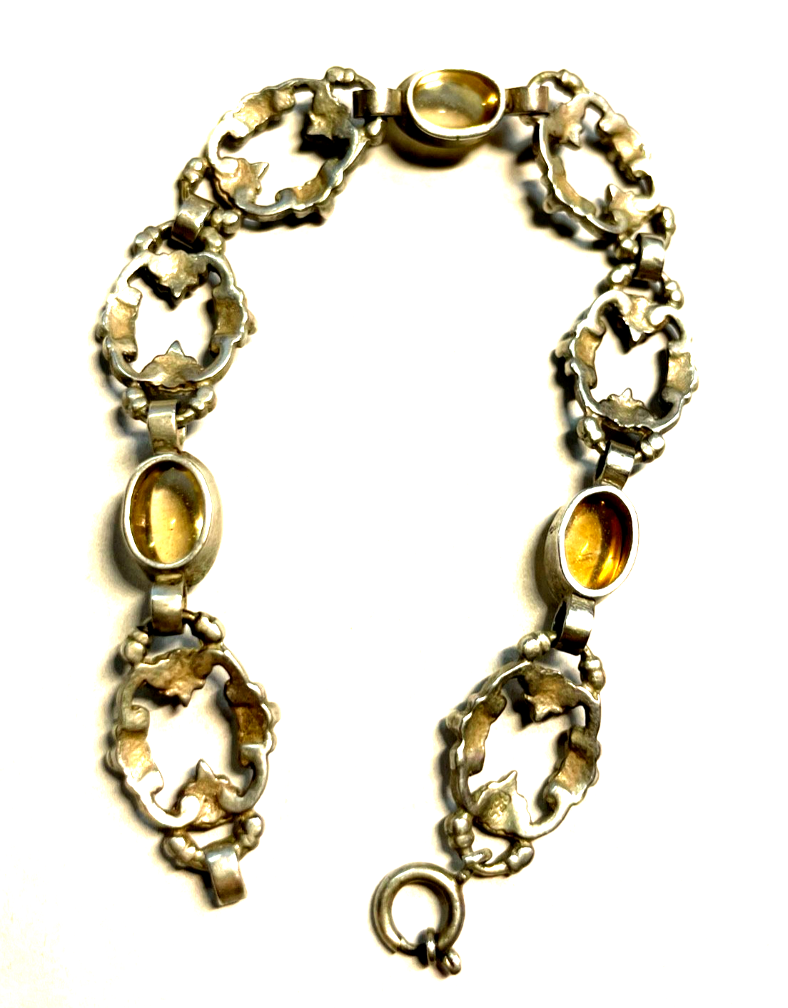 Antik Dekor Armband 835 Silber Handarbeit 3x Citrin Cabochon L 17,5 cm B 13 mm5