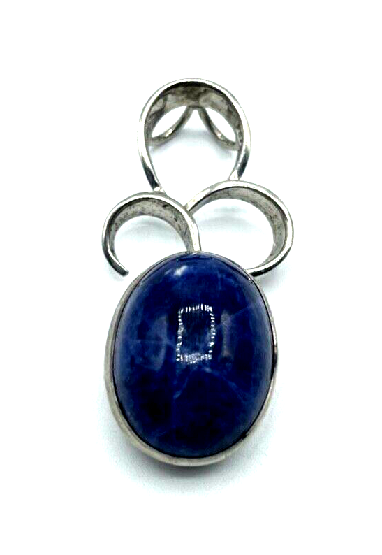 70er J Design 925 Silber Anhänger Handarbeit Lapislazuli Cabochon Amulett L 40mm0