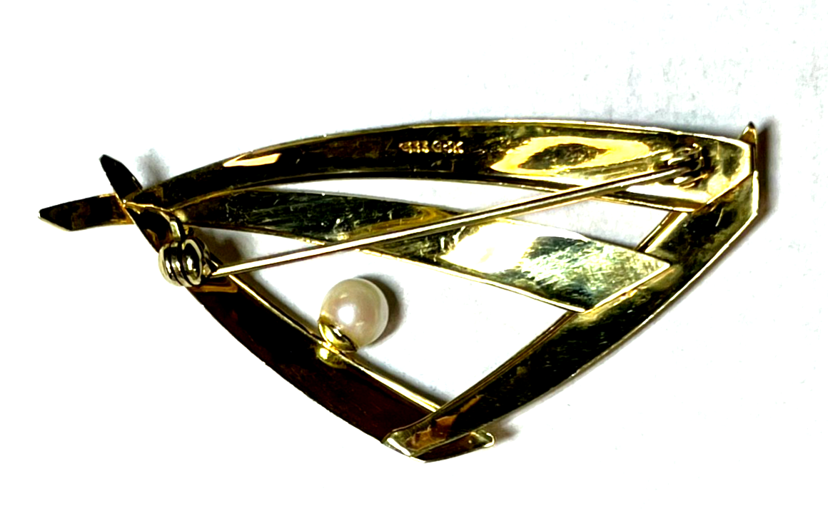 Vintage G*K Kutroff 333 Gold 8 K Gold Brosche Anstecknadel mit Akoya Perle gepfl2