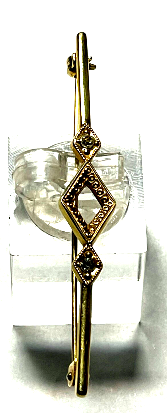Antik 585 Gold 14 K Gold Brosche Nadel Stabbrosche 2 Altschliff Diamanten L 5,51