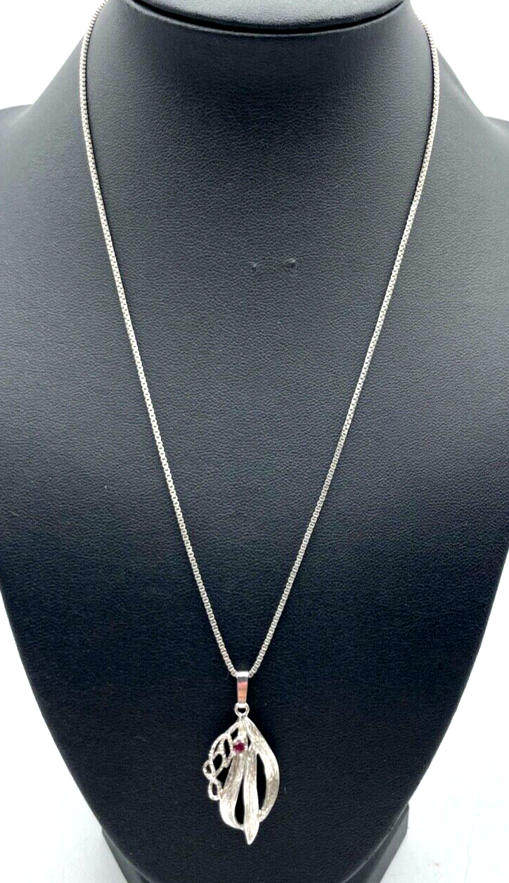 Elegante 925 Sterling Silber Venezianer Kette + 835 Anhänger Rubin rhodiniert0