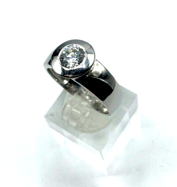 Solider 925 Silber Ring Bandring Solitär Zirkonia Ø 7 mm  RG 60 Ø 19 mm unisex0