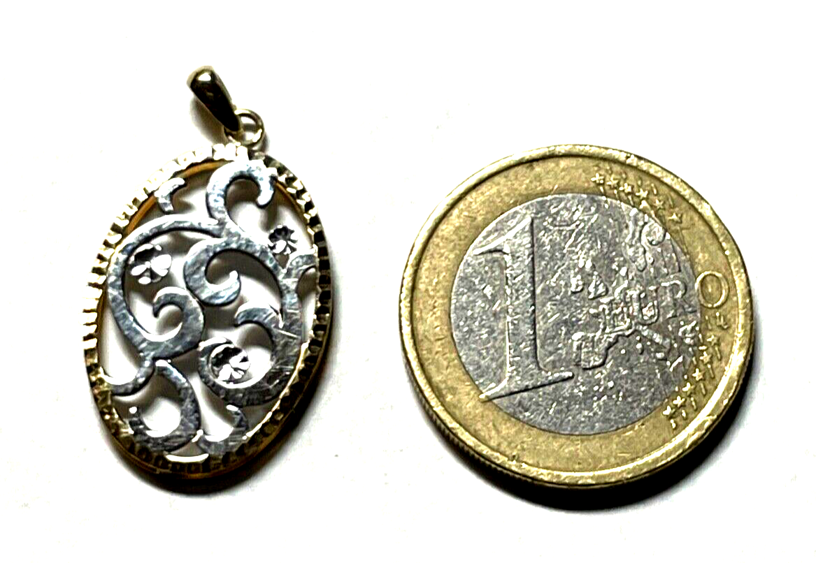 585 Gold 14 K Gelbgold Anhänger Durchbruch Muster bicolor Kettenanhänger gepfl.6