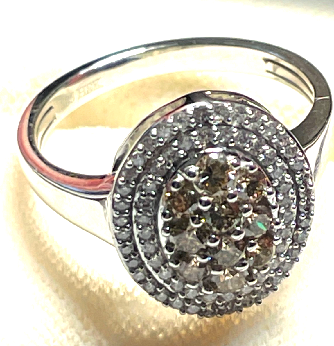 585 Gold 14 K Weißgold Entourage Ring Brillanten 2 farbig Ø 17,8 mm RG 56 gepfl.9