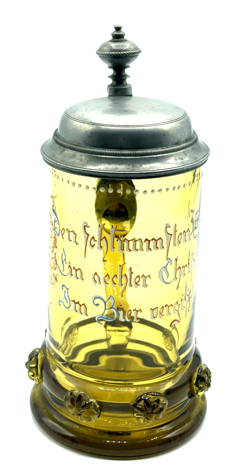Damen Historismus Glaskrug Zinn Deckel Bierkrug Noppen Kaltemaille 0,25 Ltr.5