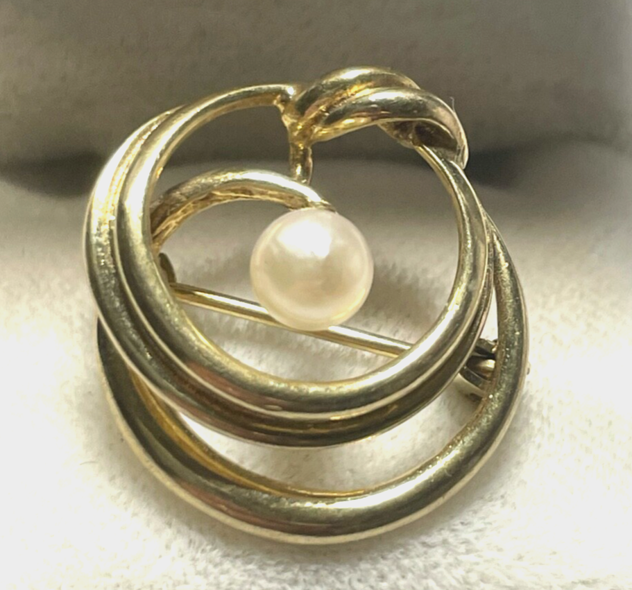 333 Gold 8 K Gelbgold runde klassische Brosche Anstecknadel mit Akoya Perle2