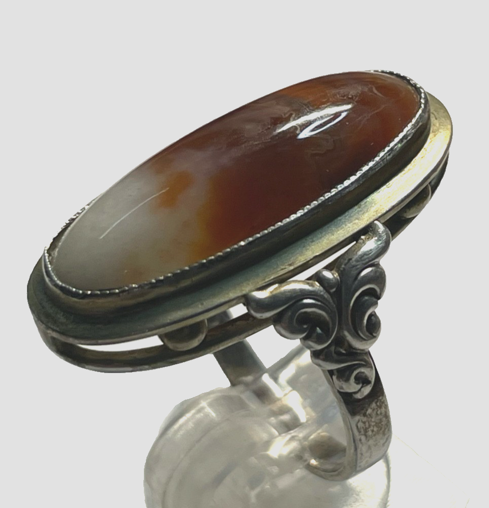 Antik 835 Silber Ring Achat Cabochon 30erJ Fassung Ø 16,5 mm RG 52 Handarbeit0