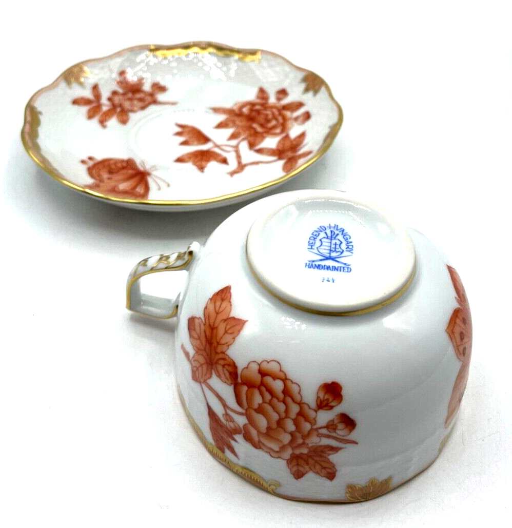 Herend Porzellan Tasse + Untertasse Fortuna Rust Cup + Saucer selten  1. WAHL9