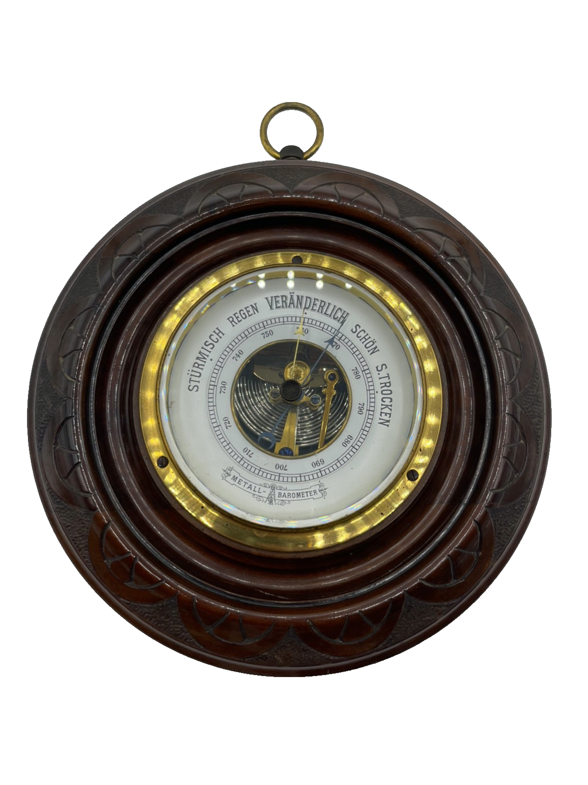 Antik Barometer um 1900-1910 funktioniert im Topzustand Ø 18 cm Holzrahmen0