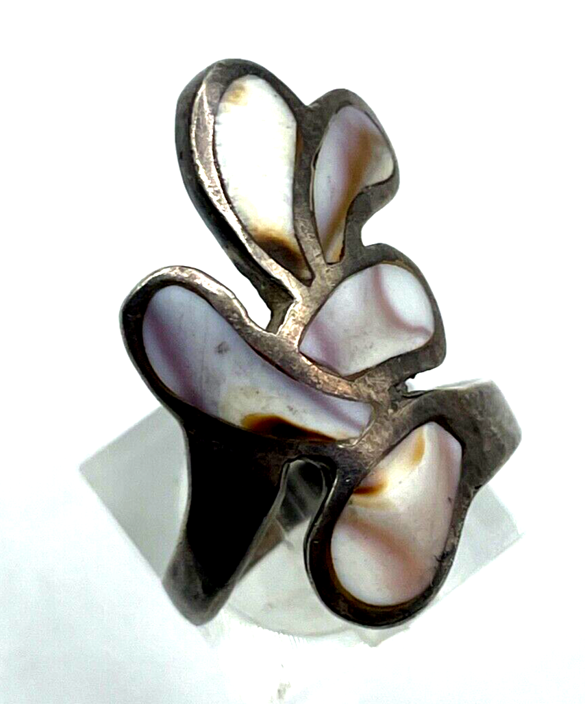 Vintage Ethno Style 925 Silber Ring Perlmutt Einlage Ø 17,5 RG 55 Handarbeit3