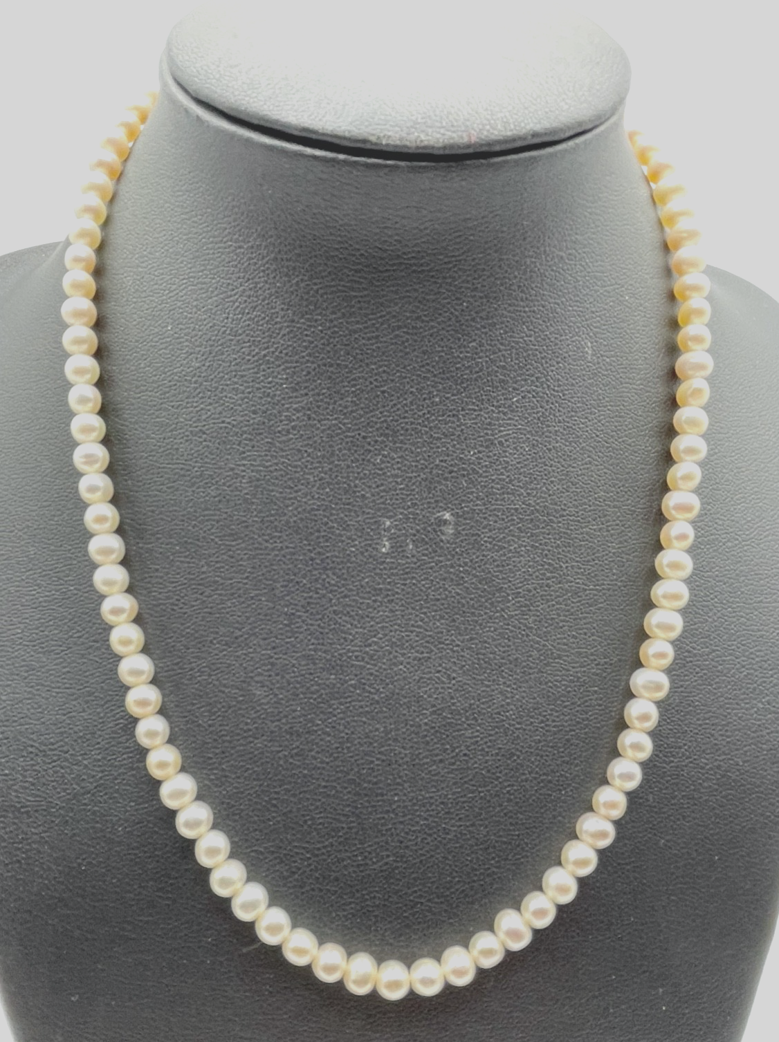 SWZ Perlenkette rein Weiß 925 Silber vergoldet Schliesse L 42,5 cm Ø 5  mm gepfl1