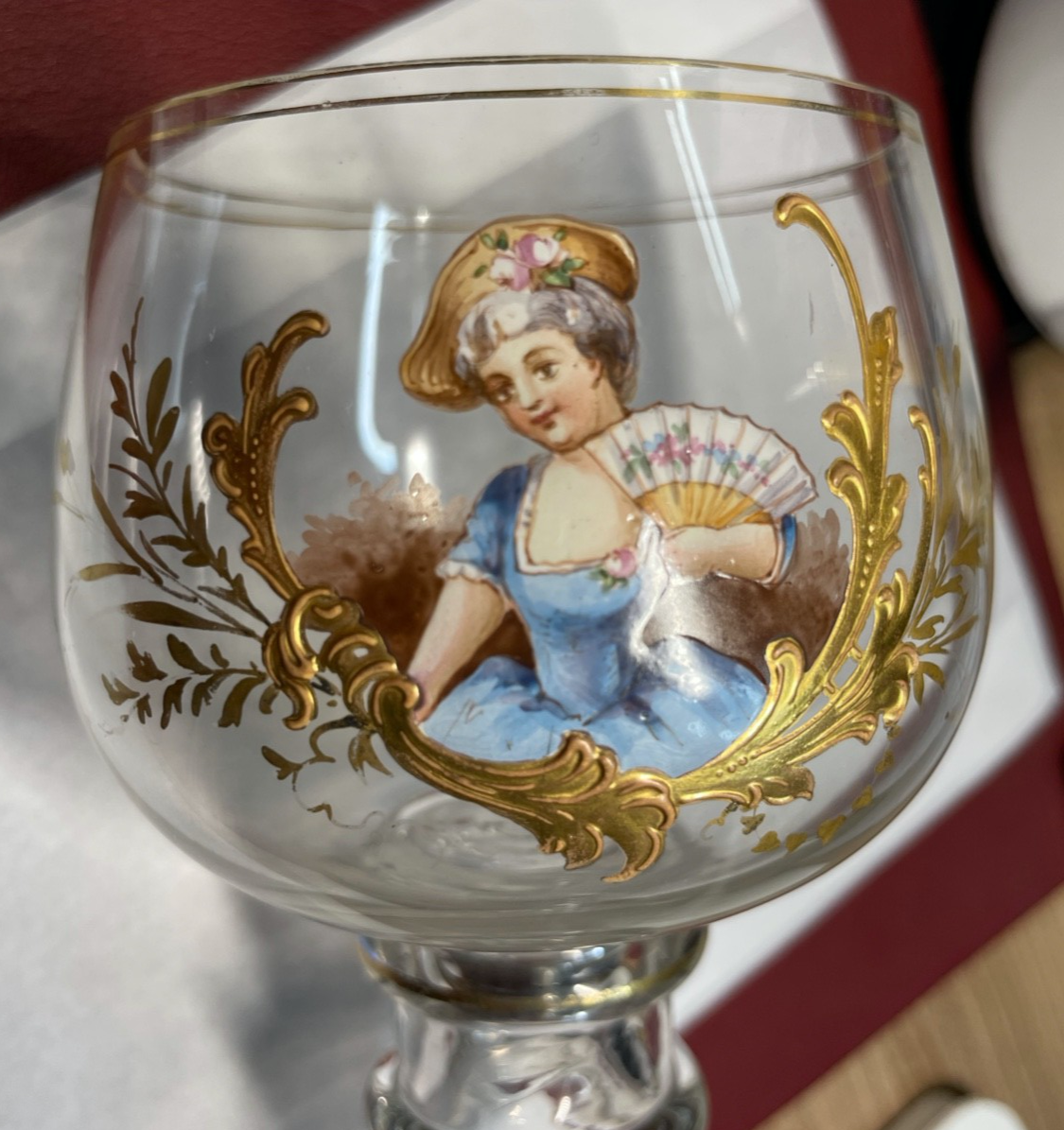 Antik Weinrömer Römer Weinglas handbemalt vor 1900 Historismus 18,2 cm hoch8