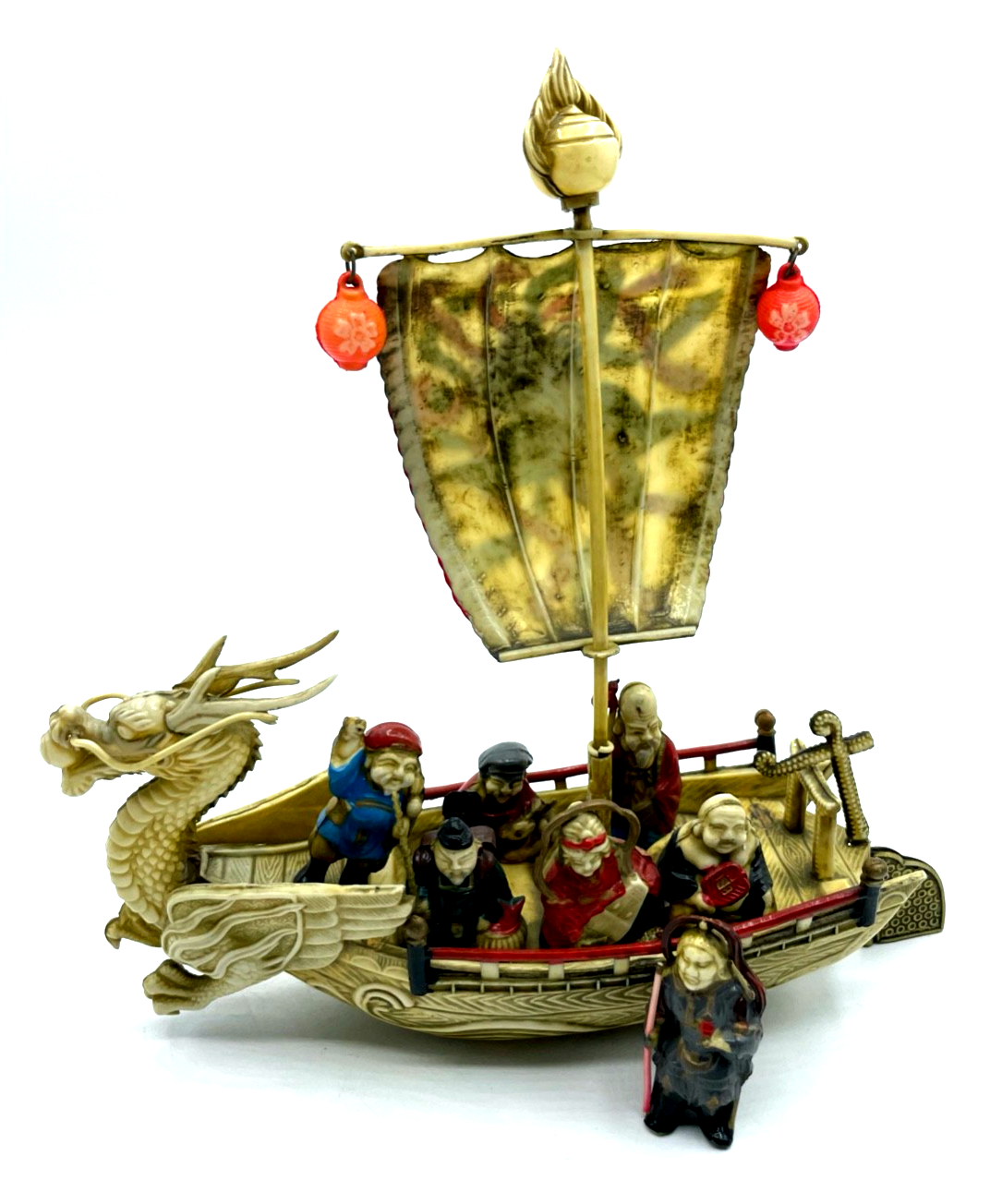 Antik celluloid Zelluloid Drachen Boot 7 glückliche Götter 30erJ Dachbodenfund1