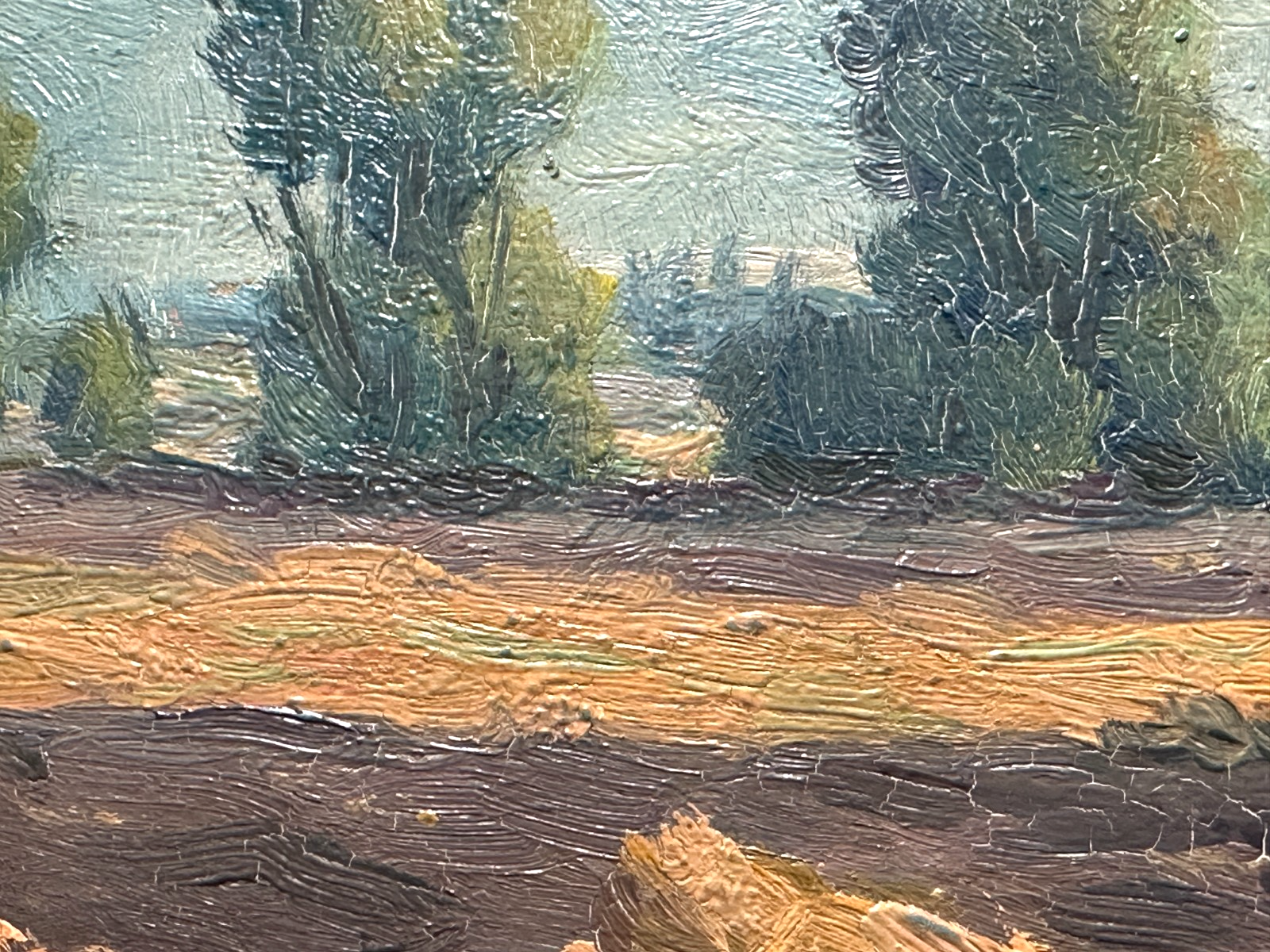 Ölgemälde – Landschaft mit Erntehocken & Traktor, signiert W…, ca. Mitte 20. Jh4
