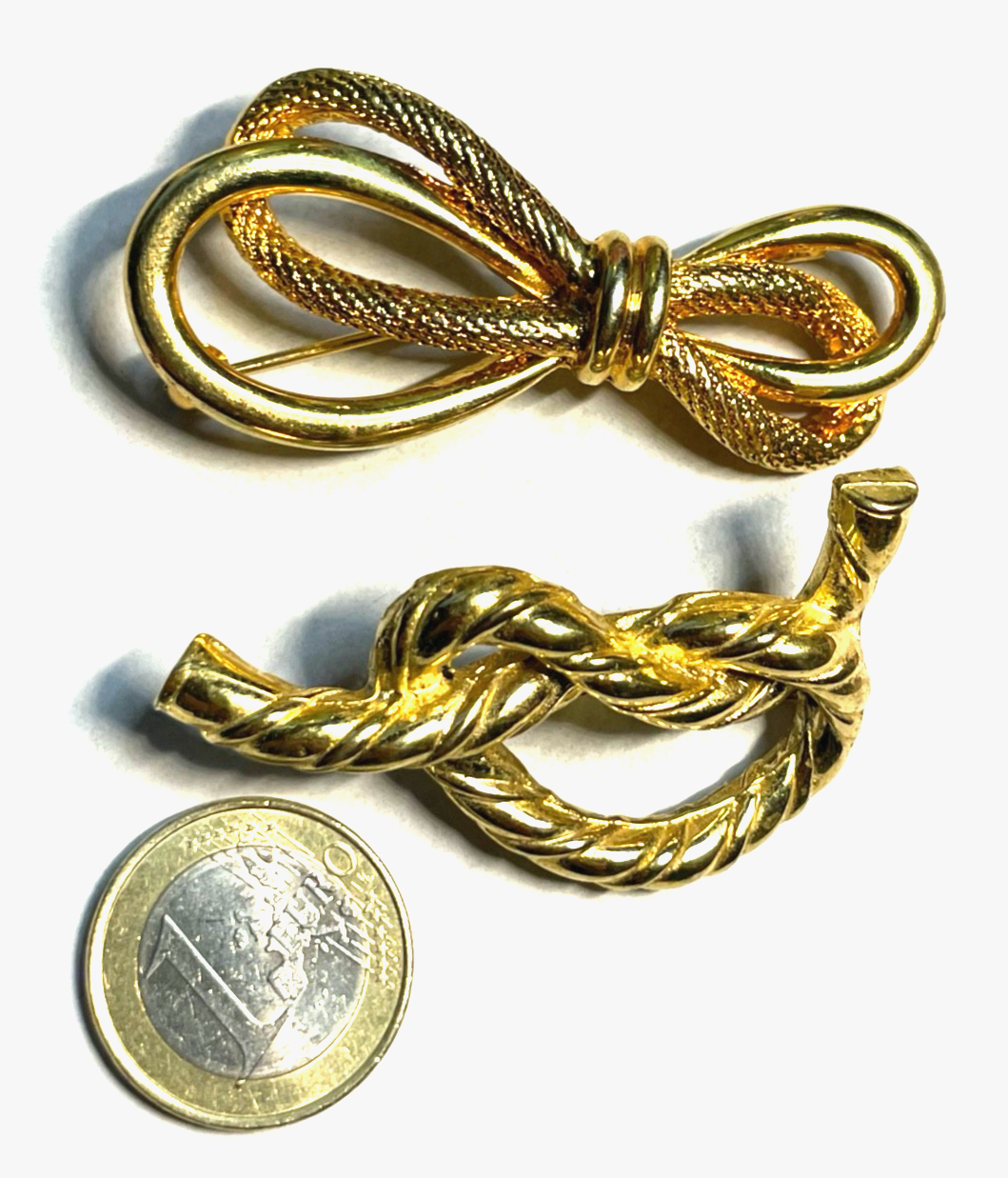 Vintage Modeschmuck 2 x Brosche Schleife Anstecknadel vergoldet sehr gepflegt3